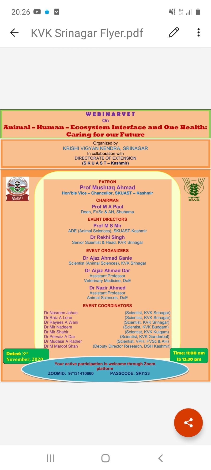 Animal-Human-Ecosystem Interface and one Health: Caring for our future 